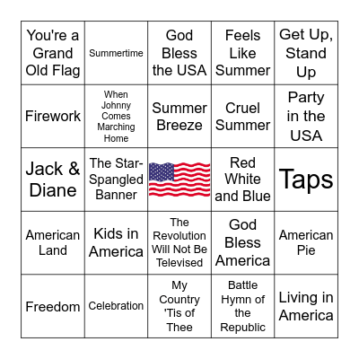 Fourth of July Music Bingo Card