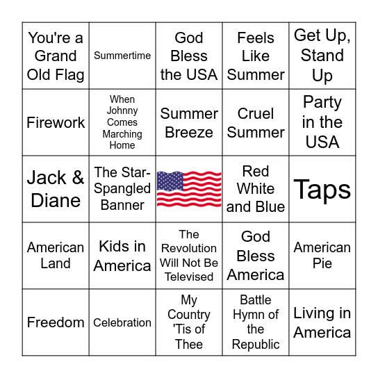 Fourth of July Music Bingo Card