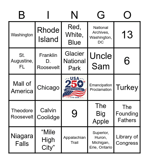 USA 250 BINGO Card