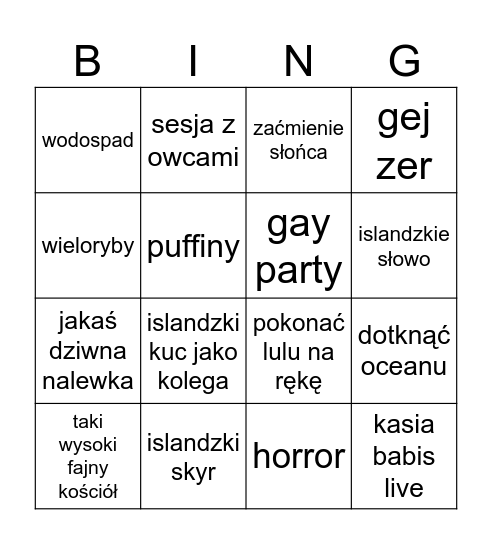 Islandia bingo Card