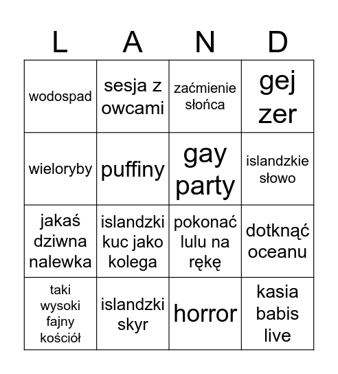 Islandia bingo Card