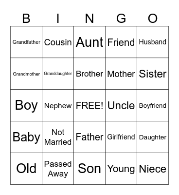 Family Bingo Card