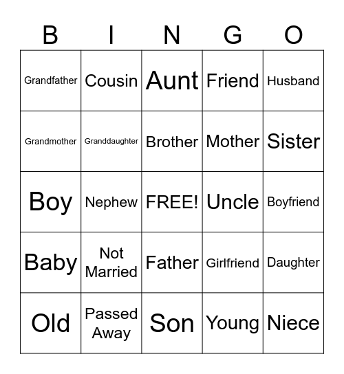 Family Bingo Card