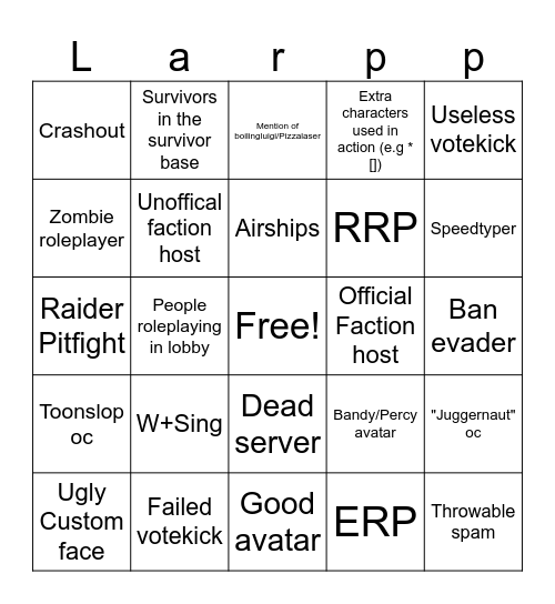 GZARP Bingo Card