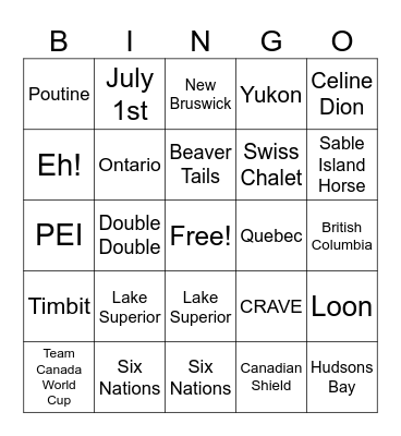 CANADA DAY Bingo Card