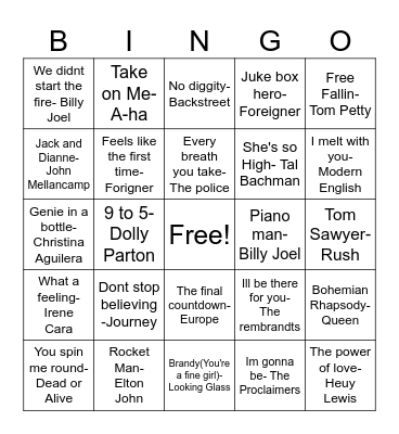 70's 80's and 90's, Oh My! Bingo Card