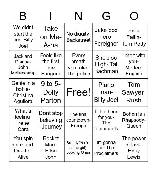 70's 80's and 90's, Oh My! Bingo Card