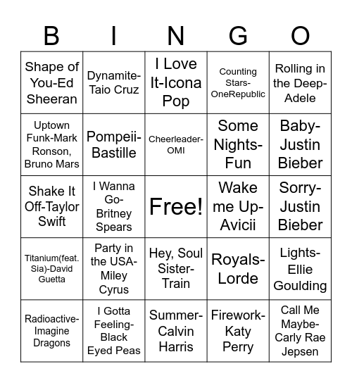 MUSICAL BINGO Card