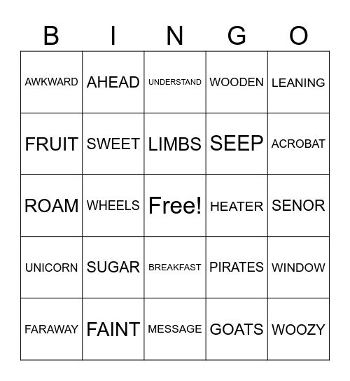 CAPS 3 Bingo Card