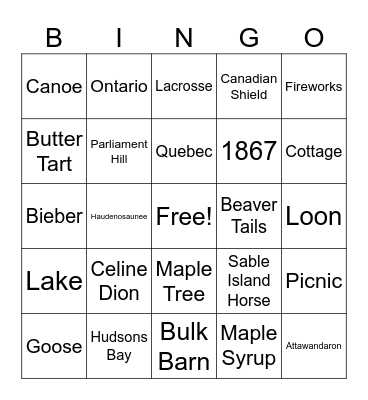 CANADA DAY Bingo Card