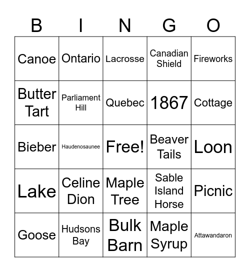 CANADA DAY Bingo Card