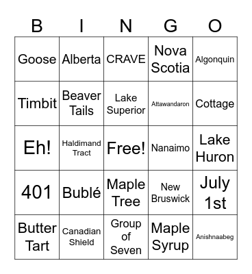 CANADA DAY Bingo Card
