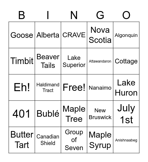 CANADA DAY Bingo Card