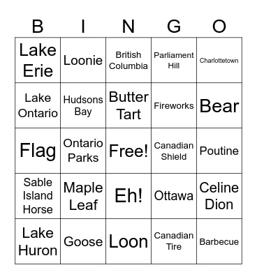 CANADA DAY Bingo Card