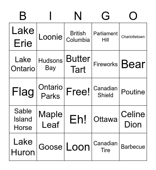 CANADA DAY Bingo Card