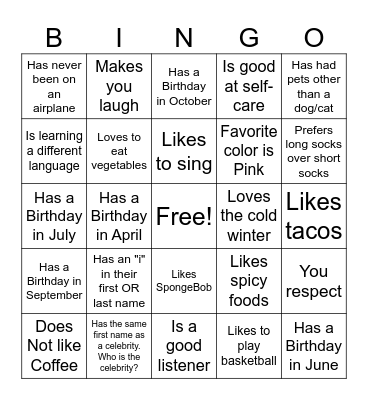 Find someone who... Bingo Card