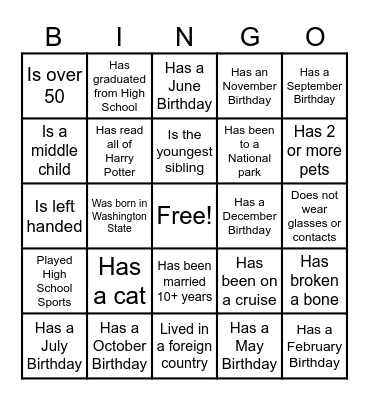 Family Reunion Bingo Card