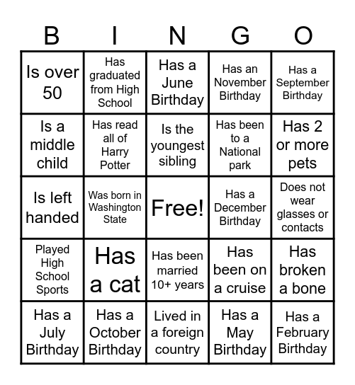 Family Reunion Bingo Card