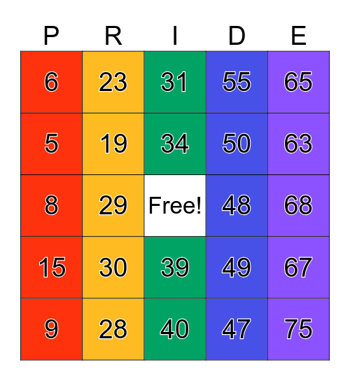 Leadership Pride Bingo Card