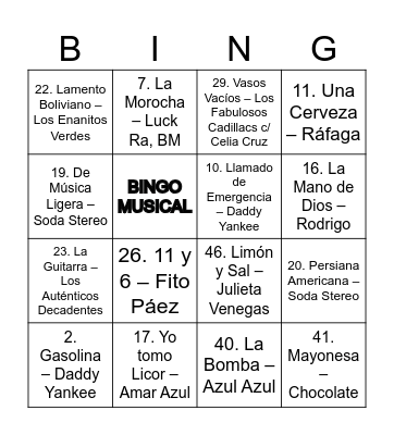 BINGO MUSICAL🎶 Bingo Card