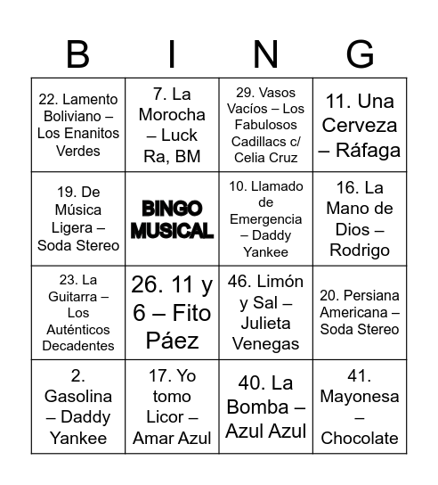 BINGO MUSICAL🎶 Bingo Card