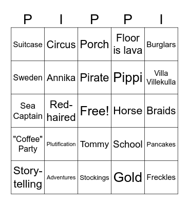 Pippi Longstocking Fun Words! Bingo Card
