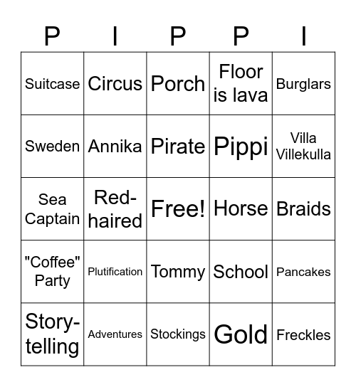 Pippi Longstocking Fun Words! Bingo Card