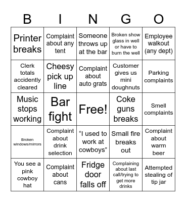 Bar Stampede Bingo 2026 Bingo Card
