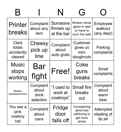Bar Stampede Bingo 2026 Bingo Card