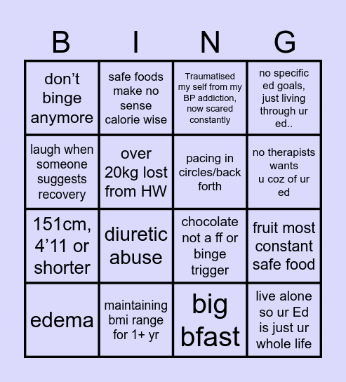 Lia’s Ed bingo Card