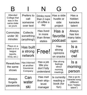 Meet and Greet - Interns and Trainees Bingo Card