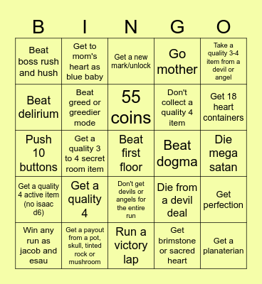 Super cool isaac Bingo Card