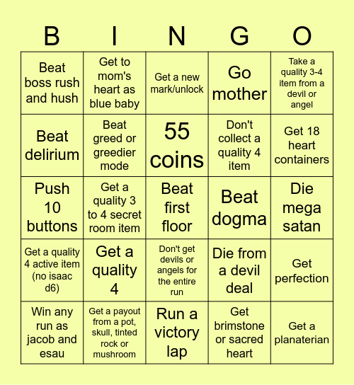 Super cool isaac Bingo Card