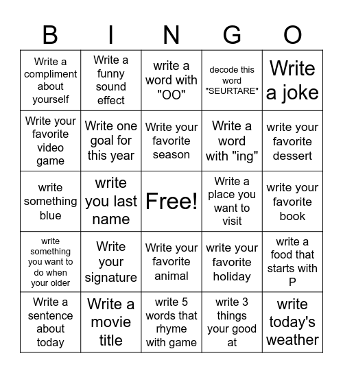 Cursive bingo Card