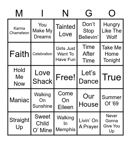 80's Feel‑Good Music Bingo Card