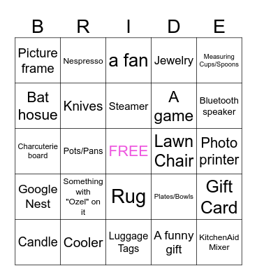 Kayla's Bridal Brunch BINGO Card