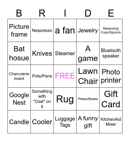 Kayla's Bridal Brunch BINGO Card