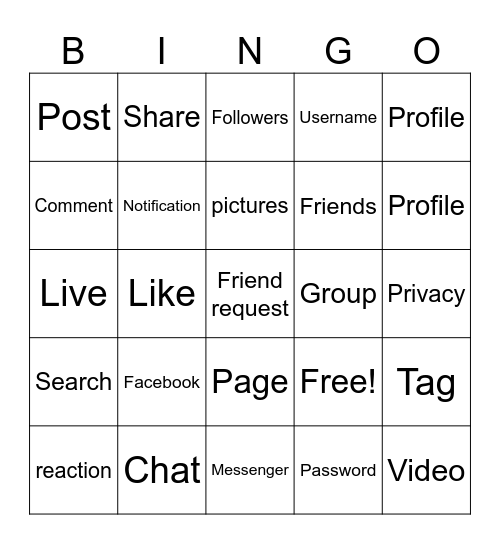 Facebook Bingo Card