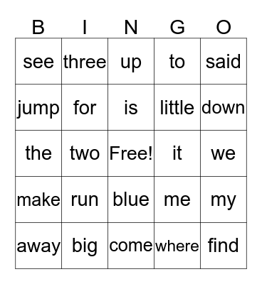 First Grade Sight Words Bingo Card
