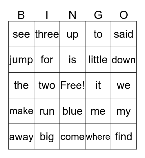 First Grade Sight Words Bingo Card