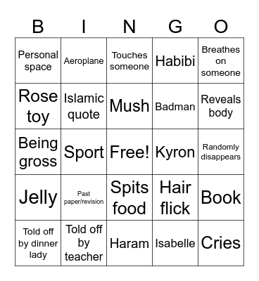 Aisha Bingo Card