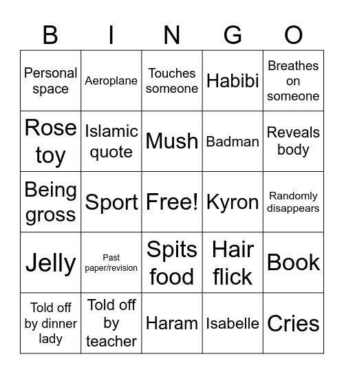 Aisha Bingo Card