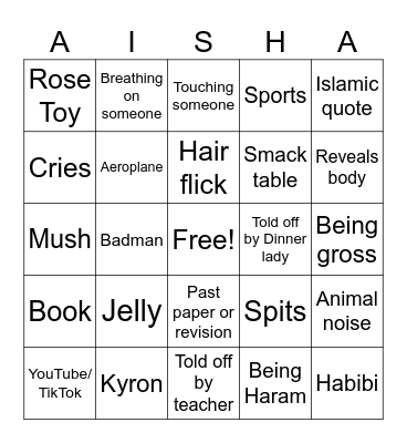 Aisha Bingo Card