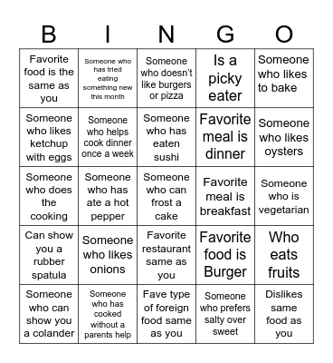 Get to Know You Bingo (Foods) Bingo Card