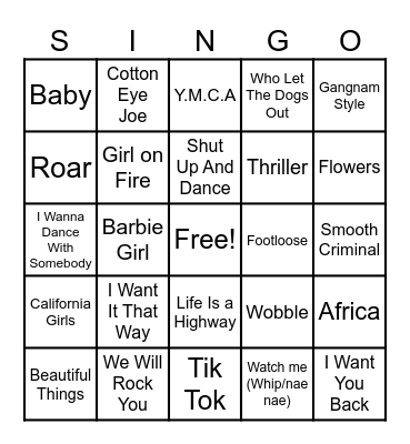 PARTY SINGO Bingo Card