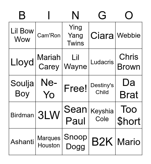 6/29/26 (00's) Bingo Card