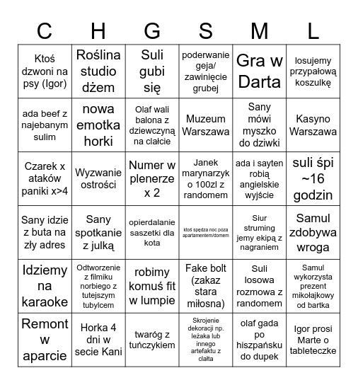 CHG vs LEGIA WARSZAWA Bingo Card