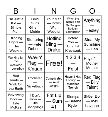 Canadian Music Bingo Round Bingo Card