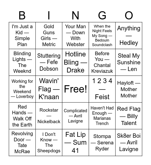 Canadian Music Bingo Round Bingo Card