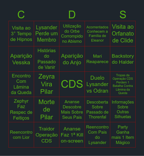 CdS Bingo Card